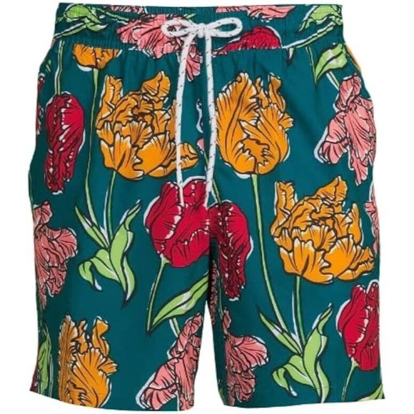 NWT George Swim Trunks Board Shorts‎ 3X UPF 50+ Antique Teal Quick Dry Floral - Picture 1 of 9